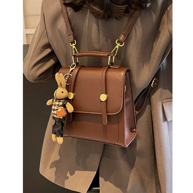 小众复古双肩包包女2024新款大容量学生背包休闲多功能手提旅行包