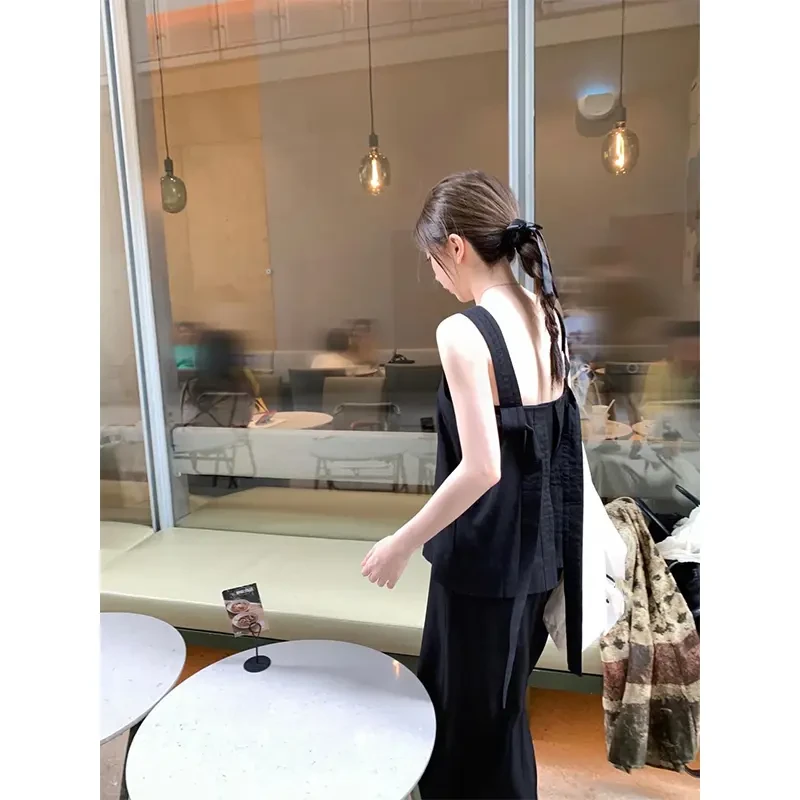 洋气衣服女装夏季新款时尚宽松短款系带小众法式上衣直筒休闲裤女