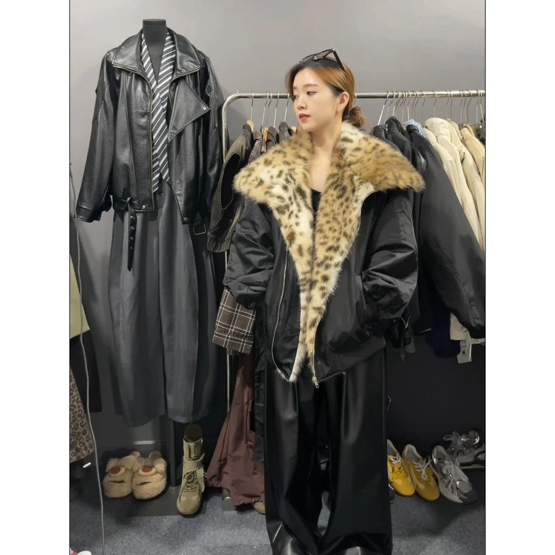 2025十三行冬季新款韩版百搭显瘦设计感小众宽松豹纹时尚外套女