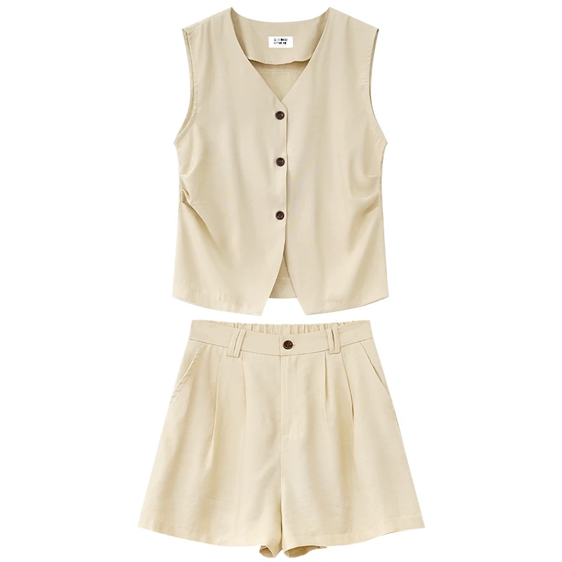 （清货）韩版纯色背心马甲短裤套装女夏季两件套4188