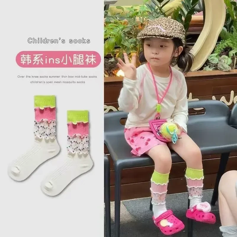 秋季儿童多巴胺拼接袜子日系风街头可爱风格创意中筒透气堆堆袜女