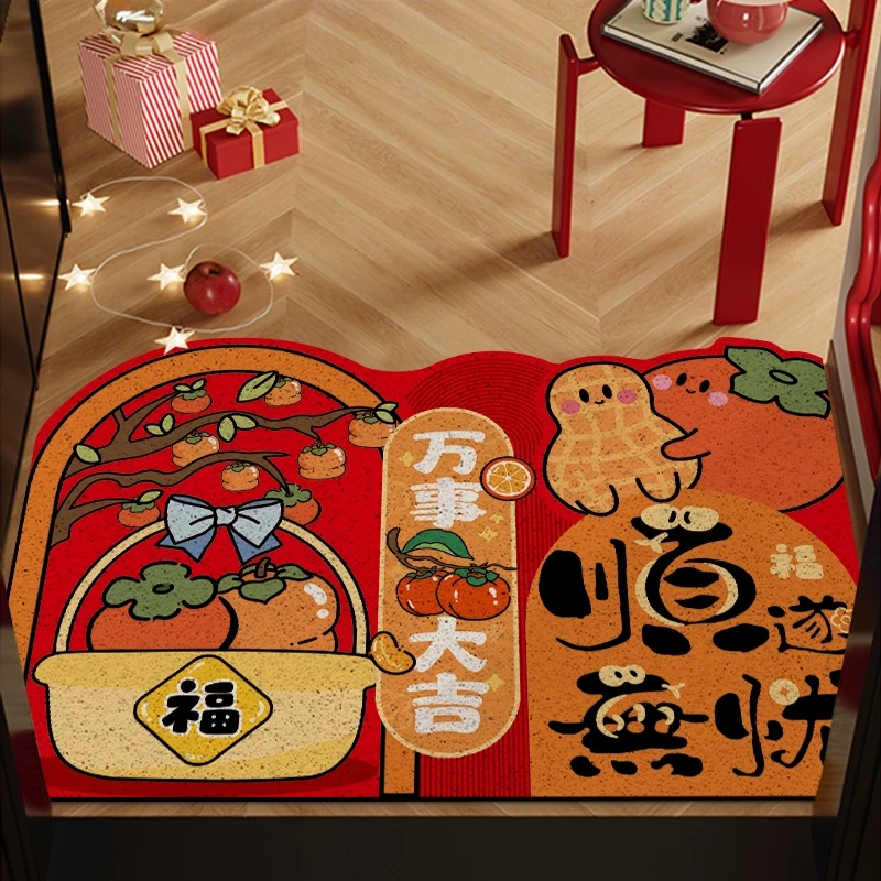 新年红入户门丝圈地垫喜庆进门口玄关垫子耐脏可剪裁刮泥蹭土脚垫