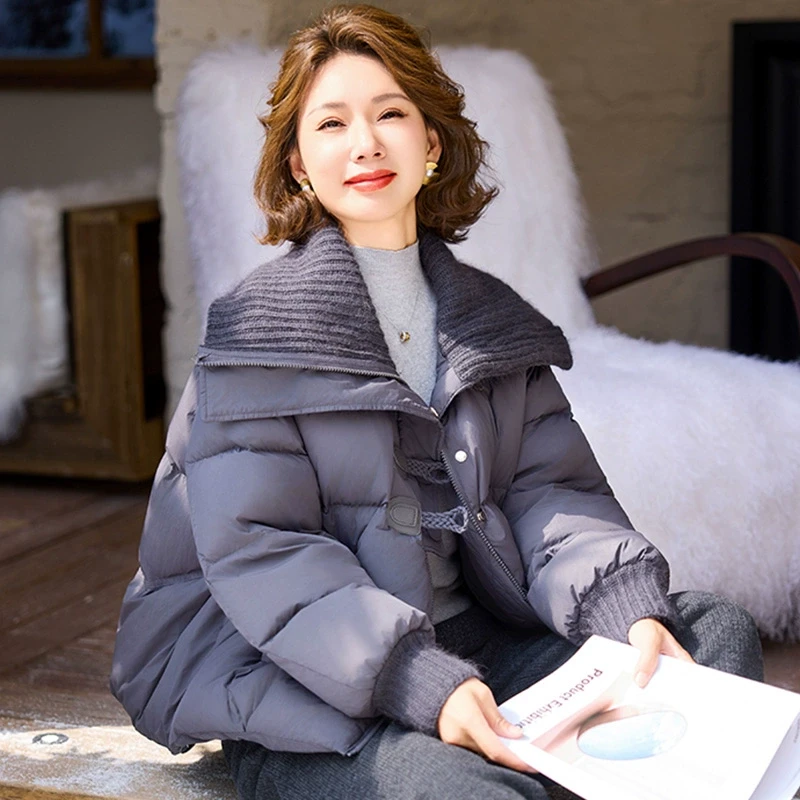 冬天休闲棉服女新年战衣2025新款洋气保暖棉衣针织拼接厚外套洋气