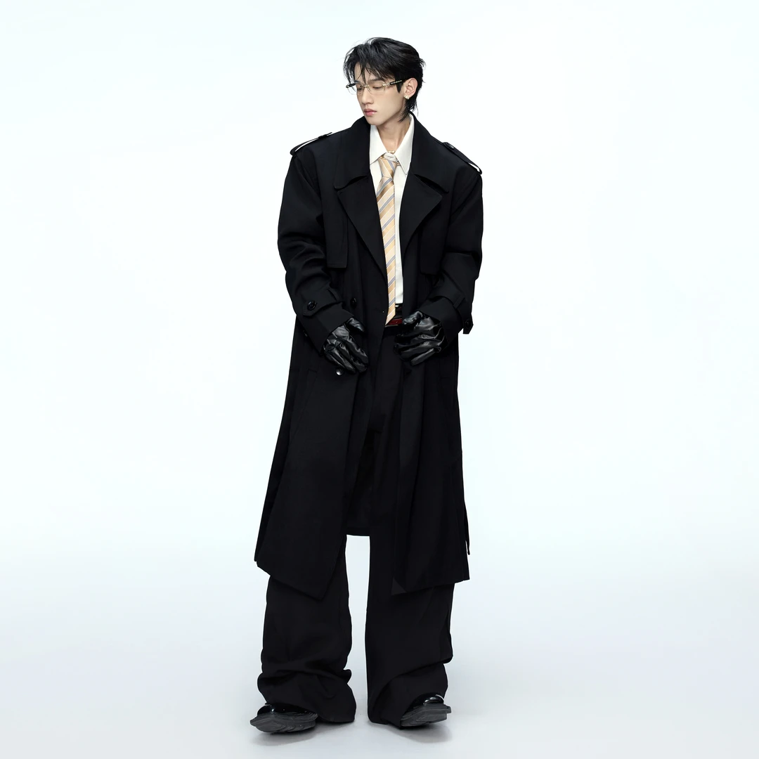 ArguE CulturE明智*小众解构廓形双排扣风衣系带收腰外套长款大衣