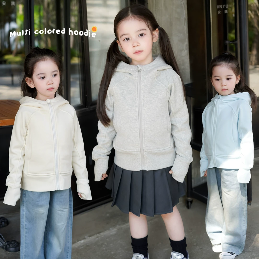 AnnieGirl春季新款休闲舒适运动女童连帽外套幼儿园百搭拉链帽衫