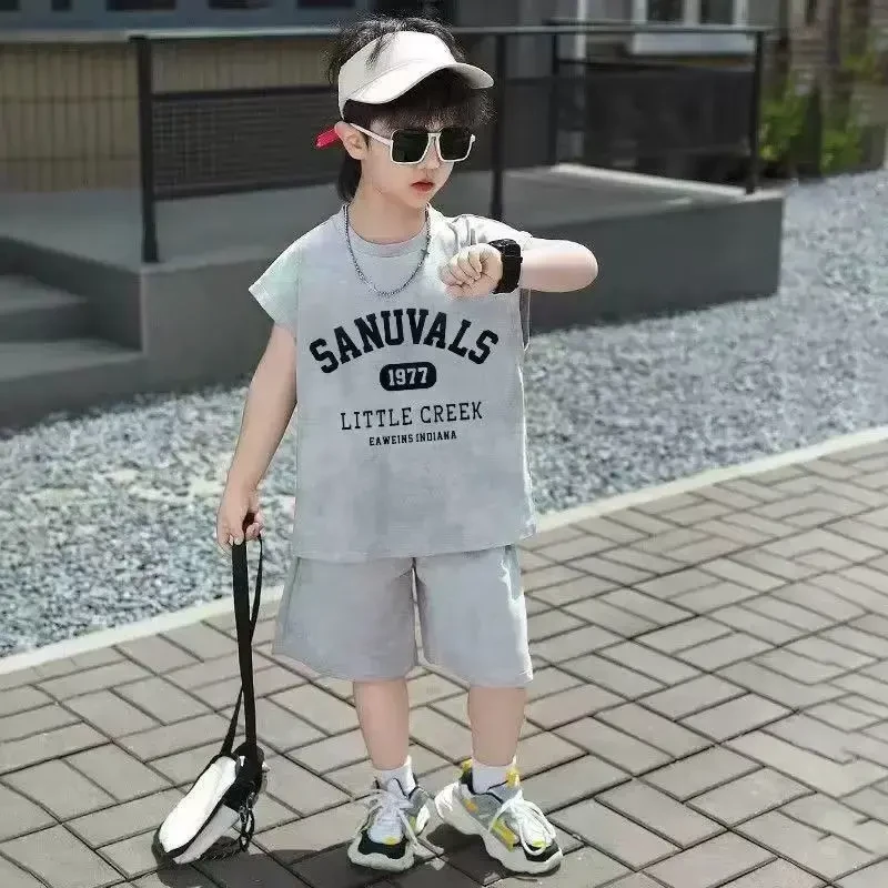 儿童夏季衣服男女童套装洋气儿童上衣裤子两件套儿童潮酷痞帅童装