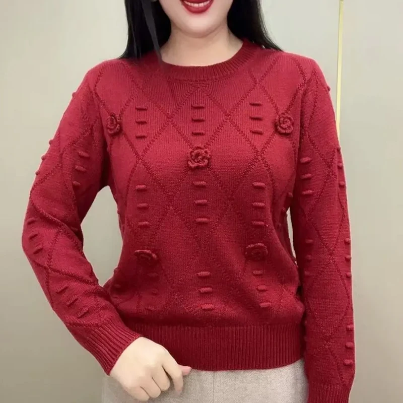 秋冬季新款女士装长袖毛衣纯色针织打底衫时尚百搭圆领洋气上衣服