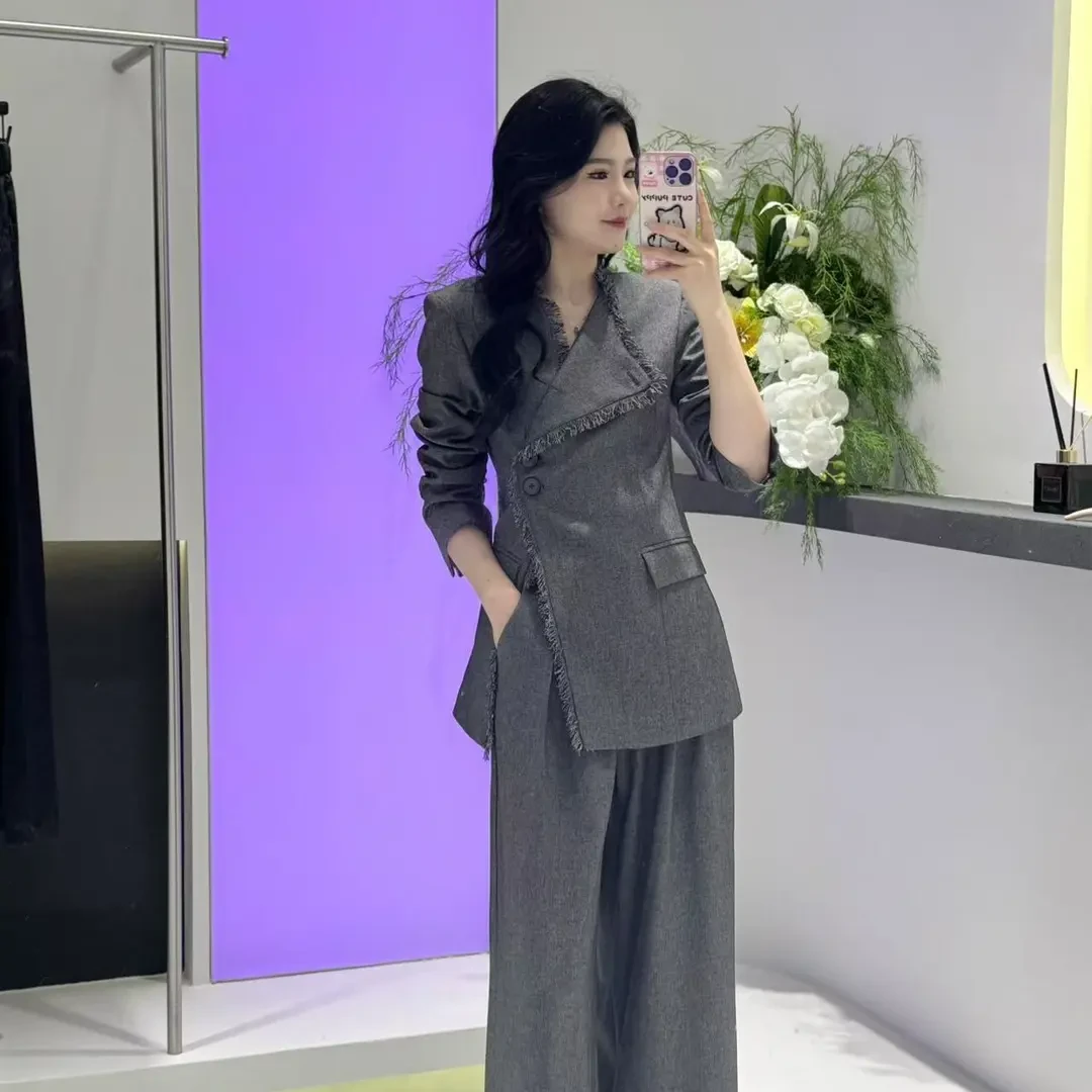 大码阔腿简约显瘦简约通勤气质时尚套装女胖mm西装休闲洋气两件套