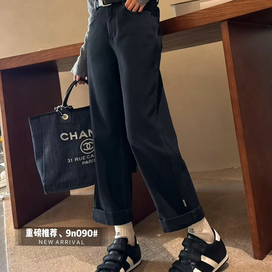 秋冬高腰直筒牛仔裤女小个子显瘦显高百搭洋气九分裤090