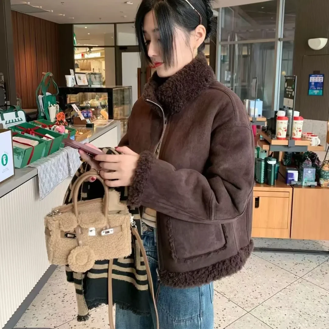 【小禾苗】冬季韩系两面穿翻领加厚绵短外套小个子短款加绒保暖