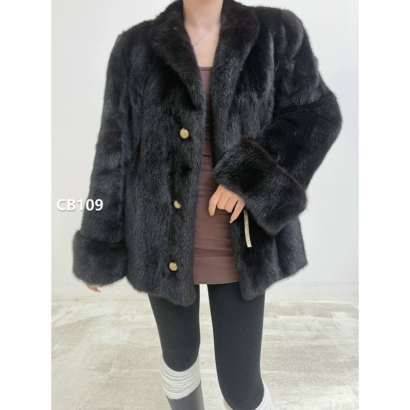 【CB109】L码 茶黑色短款全抽貂皮大衣（肩42胸110衣65袖62）