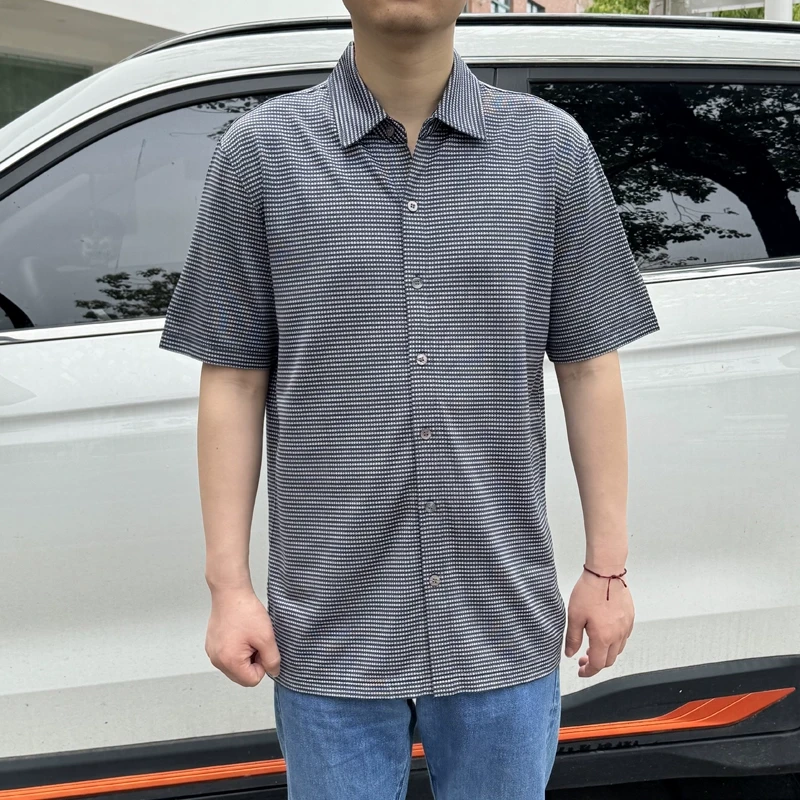 HT806 桑蚕丝62%+棉38% 高档短袖衬衫新款休闲男士翻领衬衣