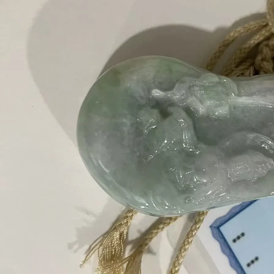 天然缅甸A货翡翠冰种冰透文殊菩萨吊坠