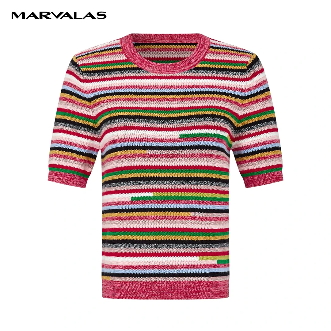 【商场同款】曼德诗短款针织衫新款棉质条纹套头衫女M733109241