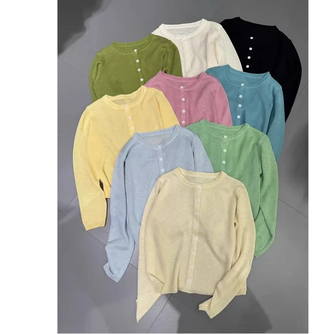 薄款冰丝针织衫女2025新款夏季宽松长袖针织防晒开衫外搭罩衫上衣