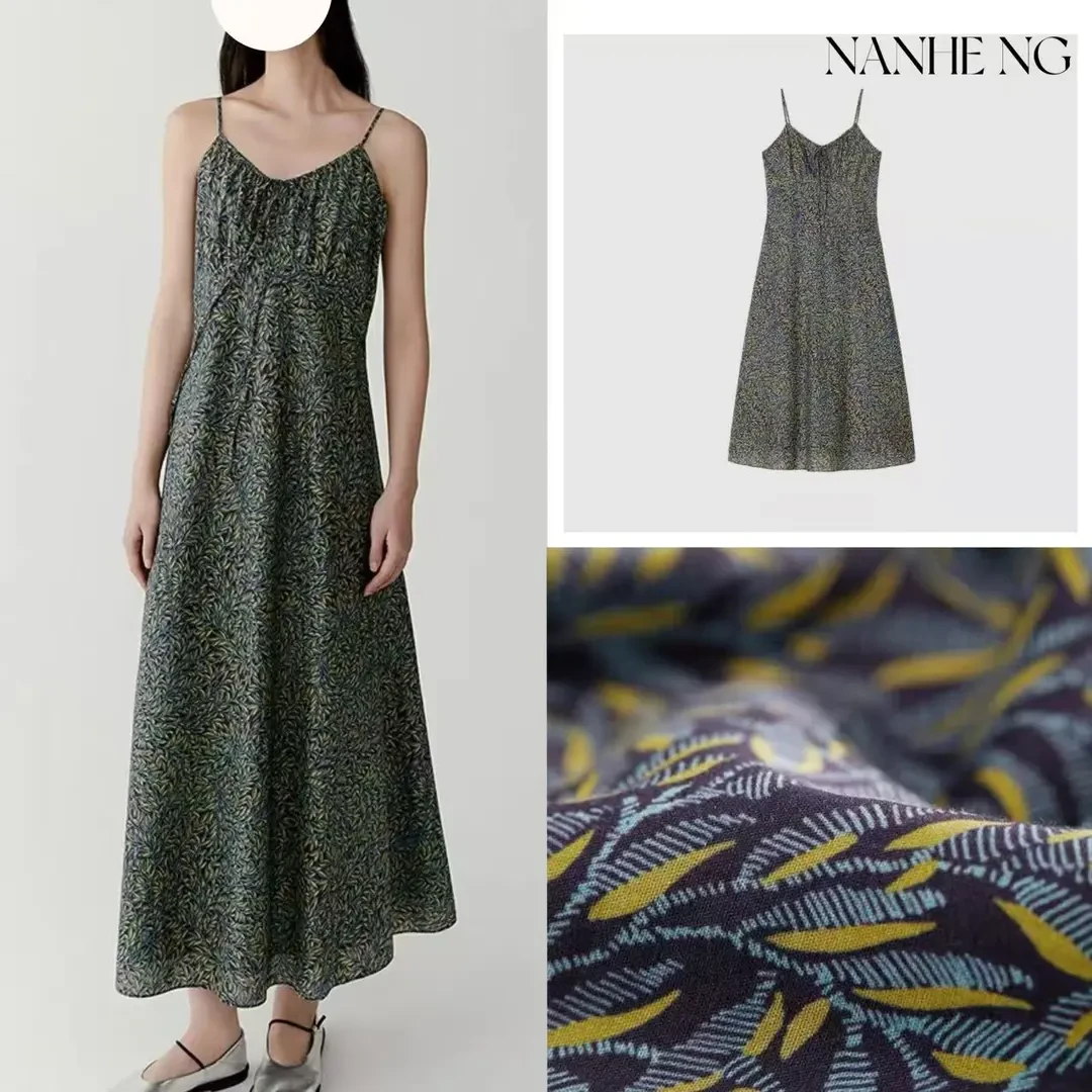 5601A女装25夏新款棉弹印花细布吊带长款连衣裙