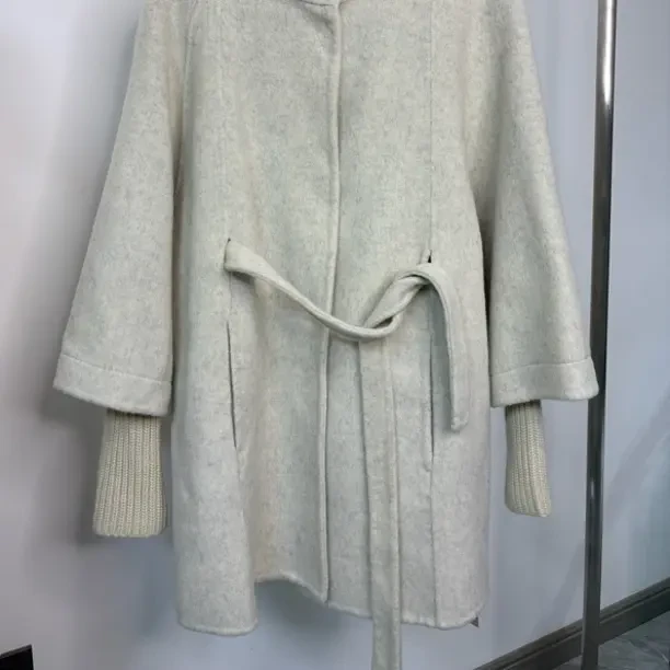 秋冬赫本风立领大衣女系带收腰中长款气质双面毛呢外套