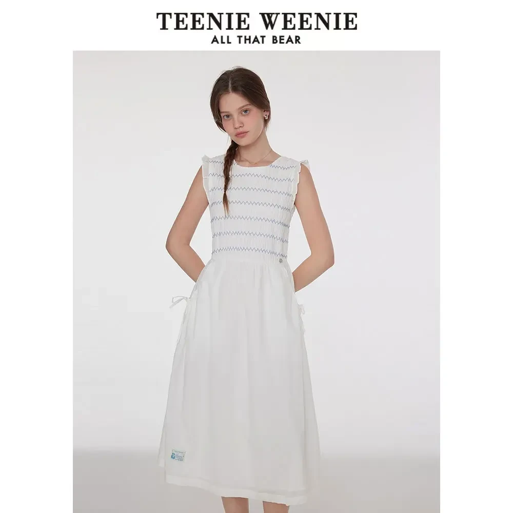 Teenie薄款Weenie25夏新款条纹无袖女装吊带裙连衣裙裙子白色