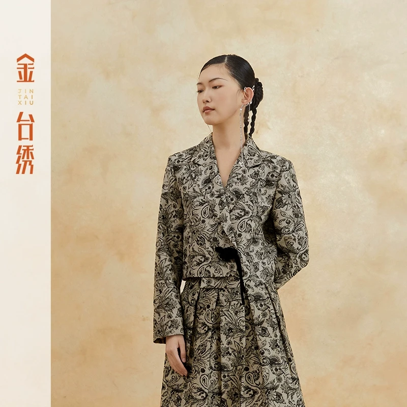 金台绣【生命之树】新中式短外套流苏盘扣不规则下摆上衣25春S38911