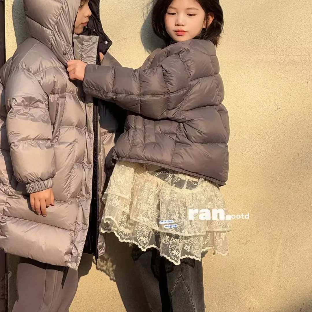 亲子蕾丝钩花假两件女童冬装短新款儿童加厚外套大童衣服