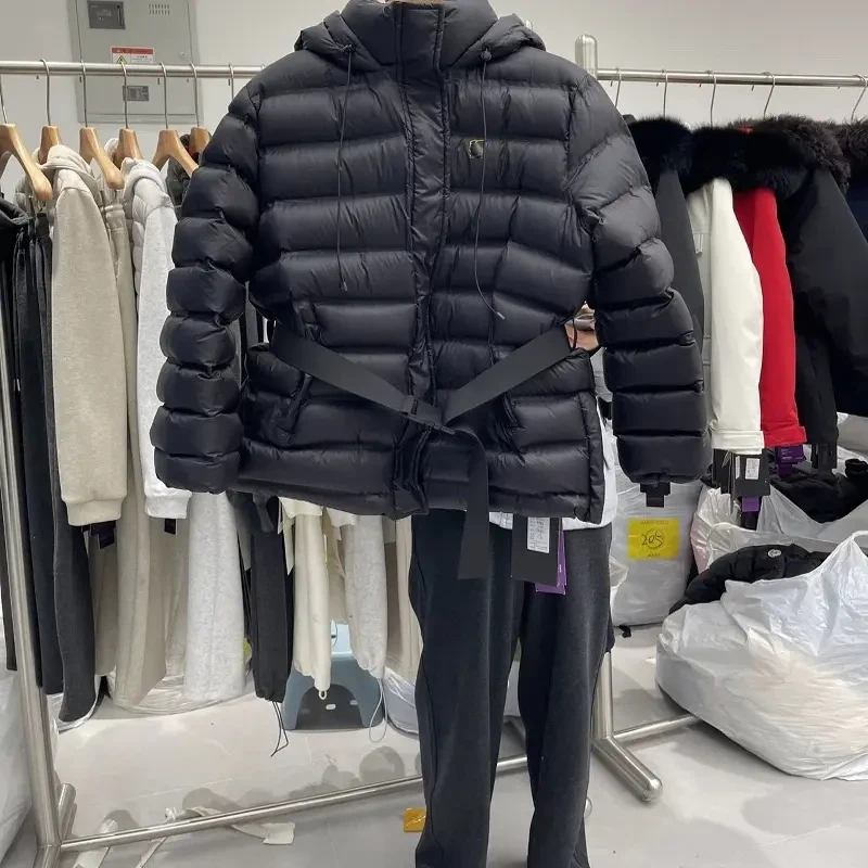 28416欧货高货黑色小蛮腰女连帽冬季保暖外套收腰显瘦Y201衣长65