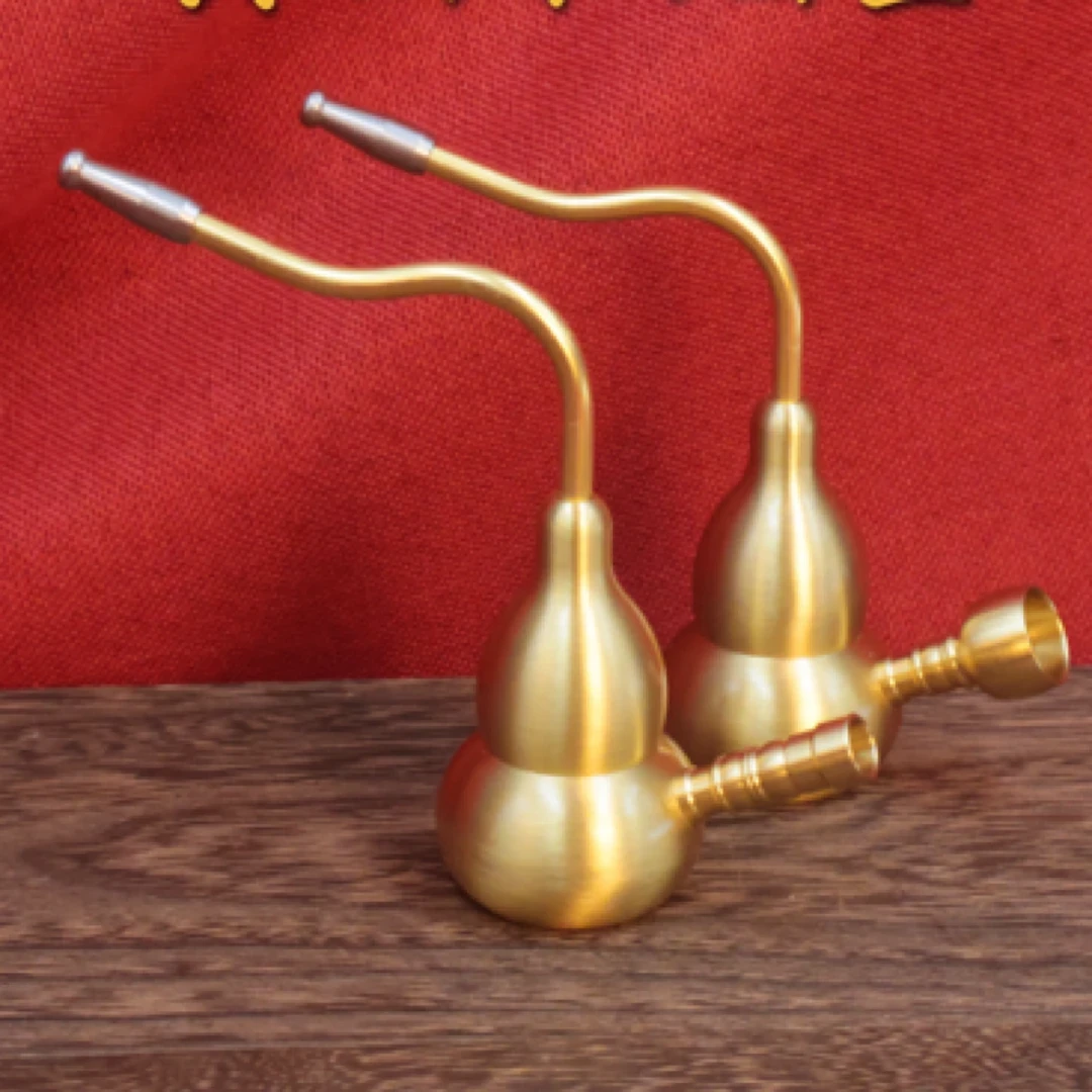【现货速发】加水过滤可拆真黄铜葫芦水过滤烟嘴粗中细通用葫芦摆件