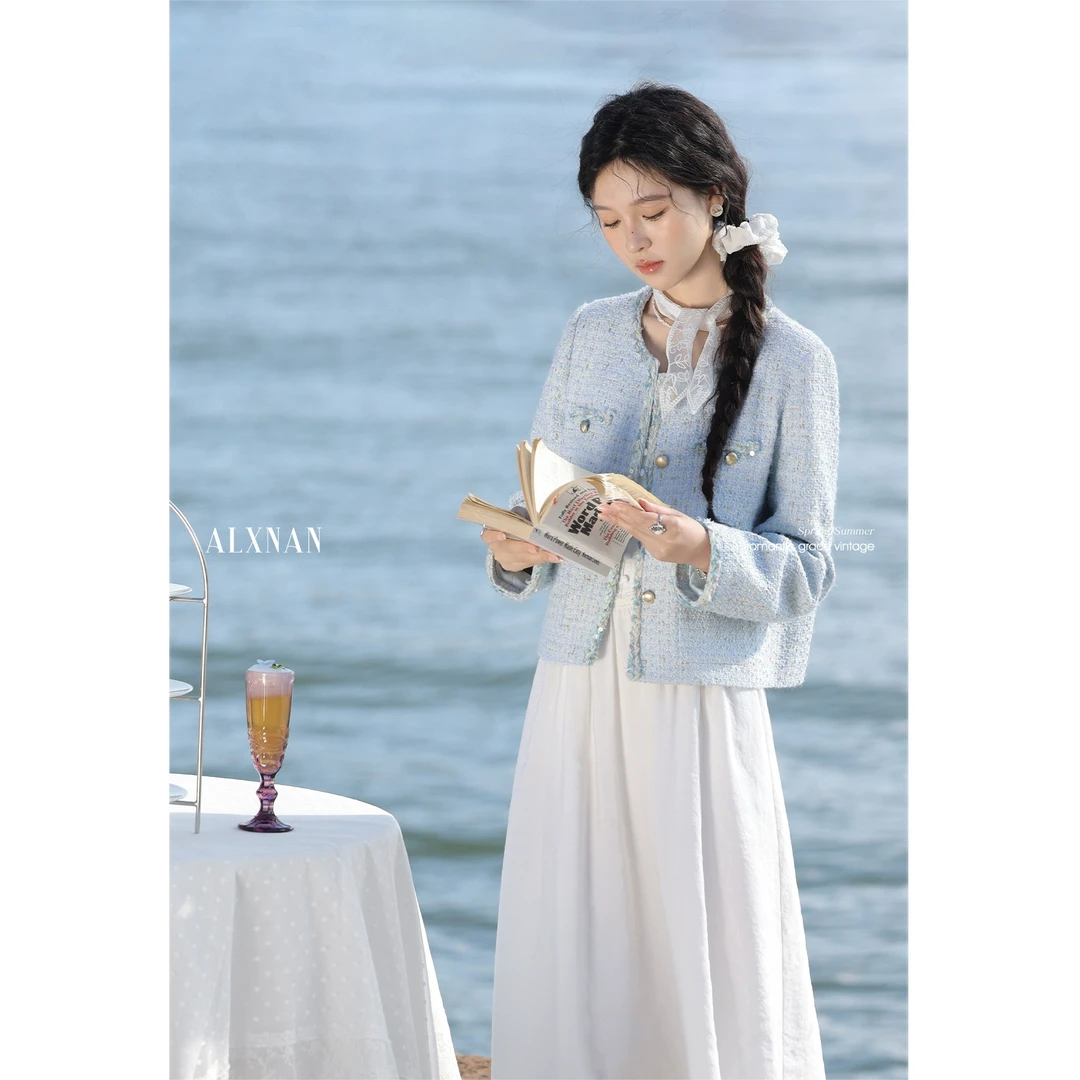 鹿向南「月光手札」气质小香风短外套2025春季新款女圆领上衣L52919