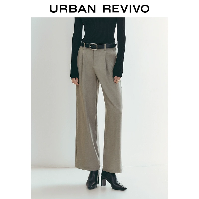 UR2025春季新品女装欧若风轻通勤简约气质褶饰阔腿裤UWM650007
