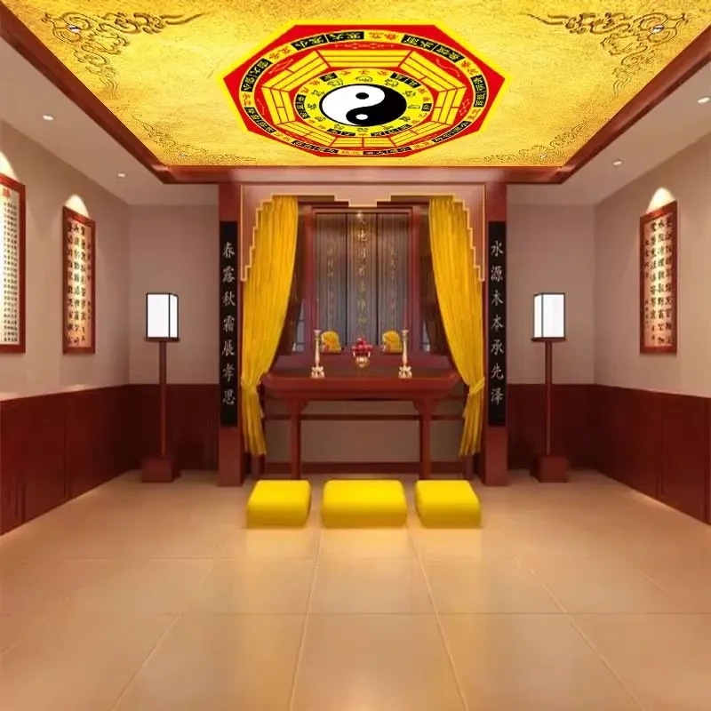 禅室佛堂八卦天花板吊顶墙贴道家两仪装修壁纸太极图背景顶棚墙纸
