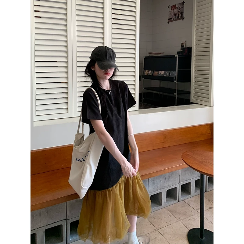 K26811高级感连衣裙2025夏季新款学生短袖裙子小个子女装显瘦洋气