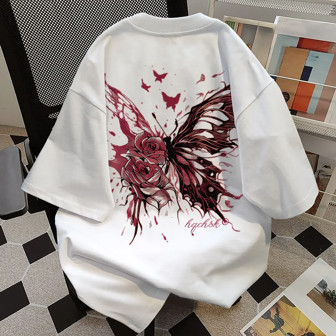 美式宽松潮流纯棉夏季休闲印花圆领短袖T恤男女青少年情侣ins半袖