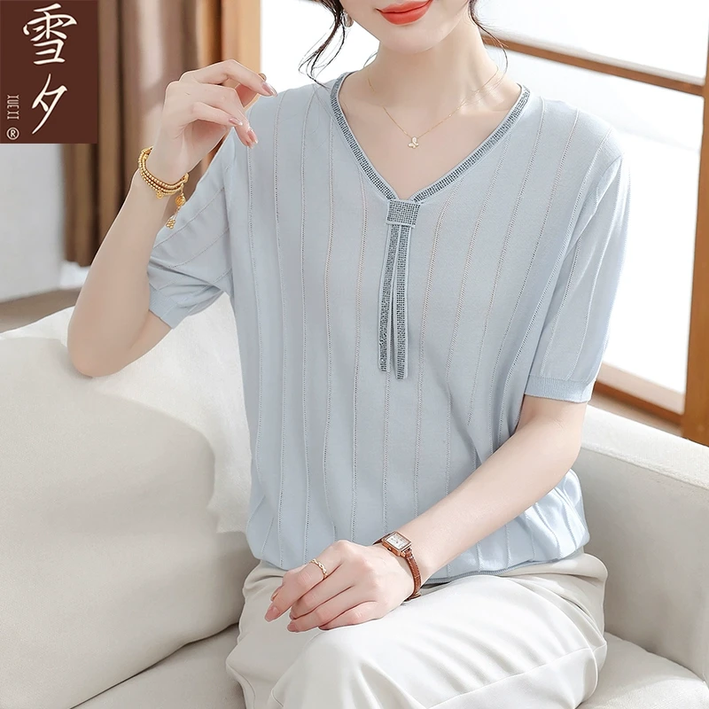 妈妈夏装2025新款冰丝短袖T恤P-X-GTC8973