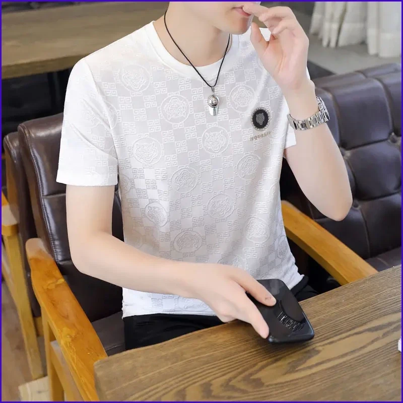 花花公子冰丝速干男士T恤短袖夏季半袖体恤潮流男装青年上衣服薄