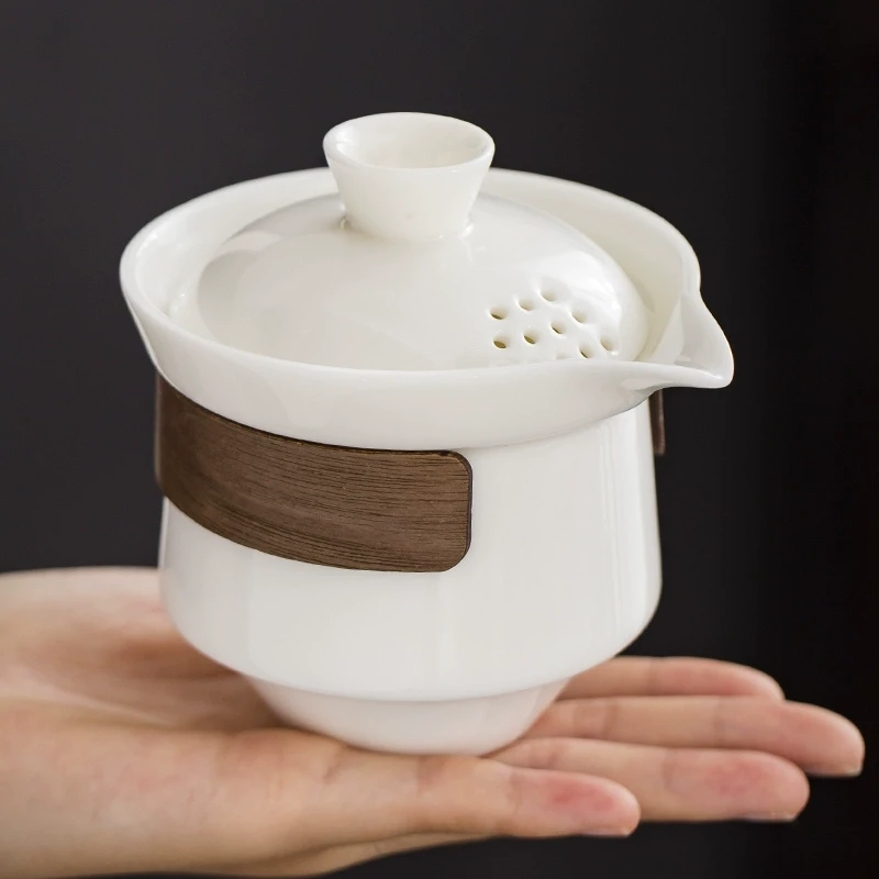羊脂玉防烫陶瓷盖碗大号耐热三才盖碗高档泡茶碗带盖自滤沏泡茶壶