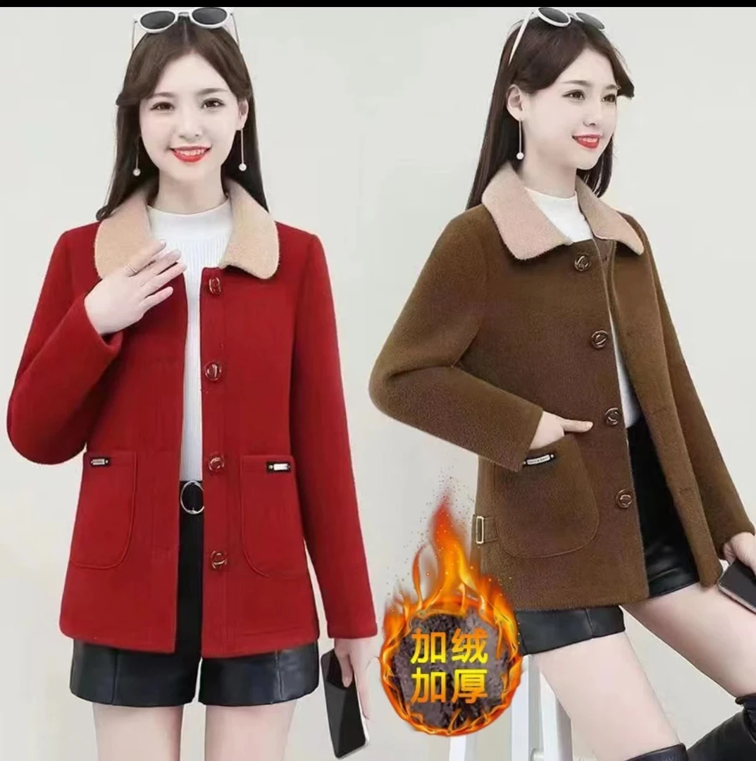 妈妈装秋冬新款洋气外套短款时尚中老年女休闲纯色上衣气质气质