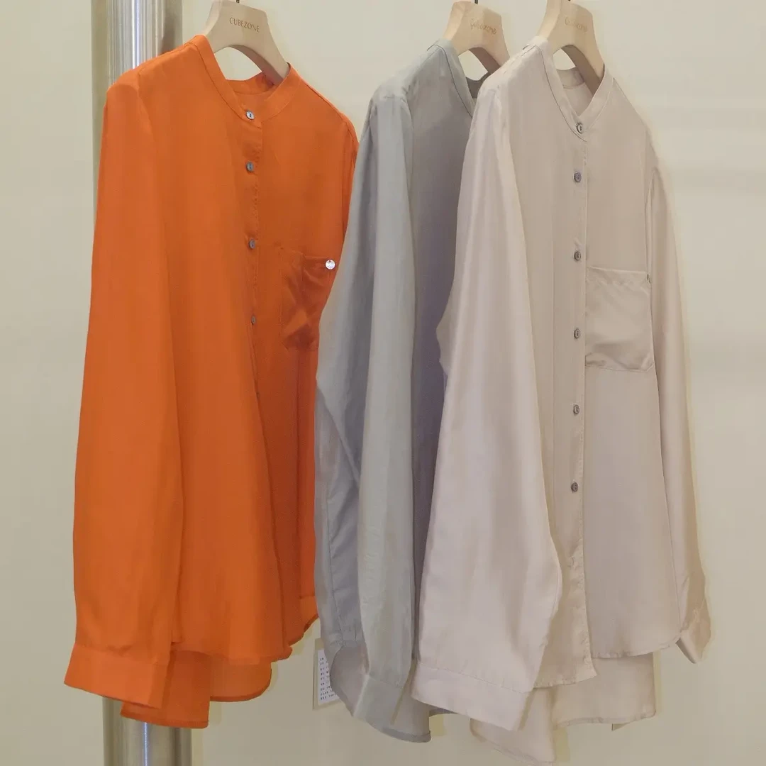 夏季新款休闲时尚重磅真丝长袖衬衫