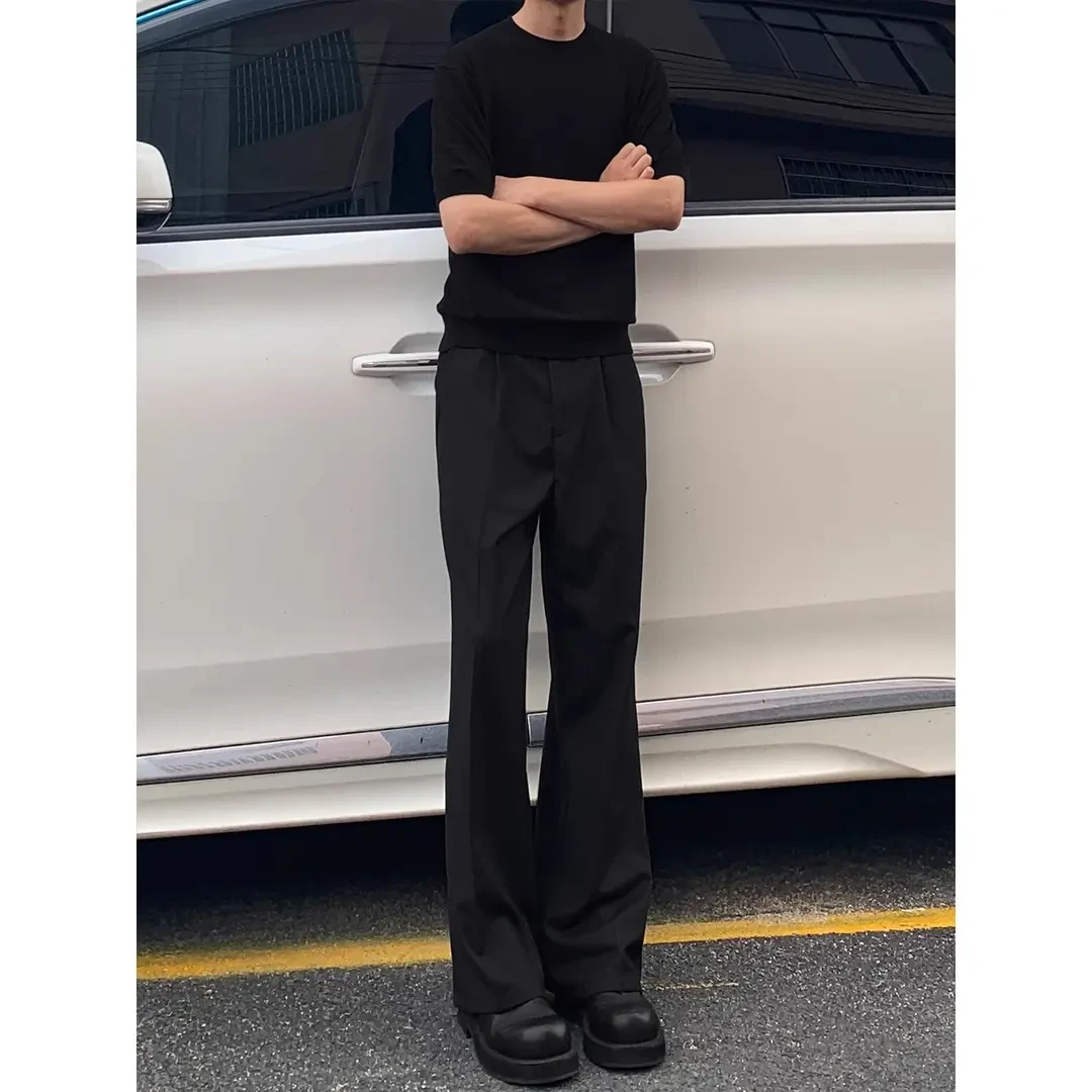 黑色cleanfit西裤男款夏季薄款冰丝垂坠感休闲裤子美式直筒微喇裤