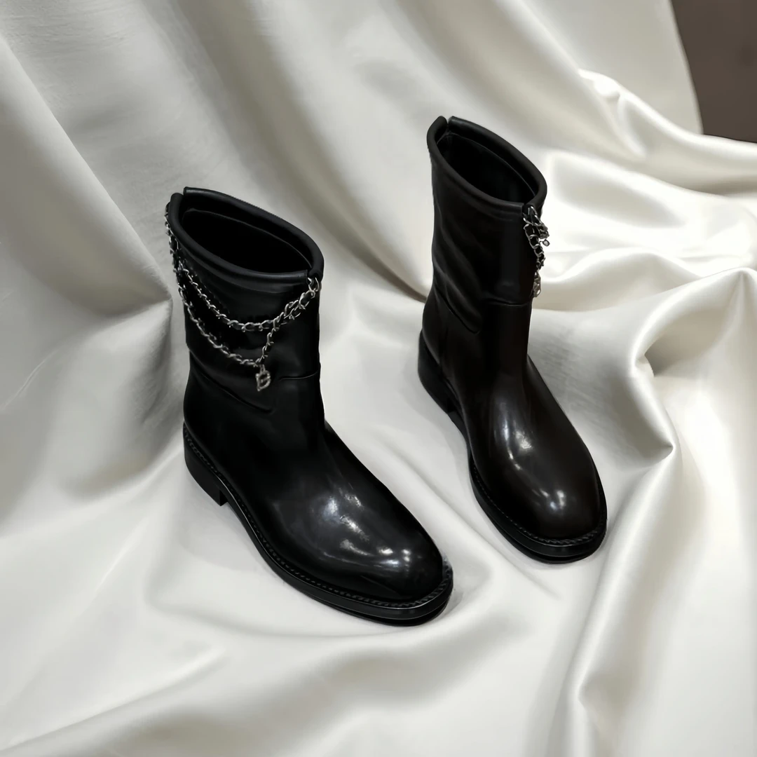 77-100【高端原创欧货】真皮厚底小香风时尚百搭中筒女靴秋冬