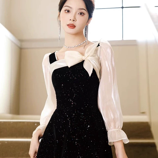 Capacity Kiss 年会丝绒黑色高端高级感轻奢晚宴艺考主持人礼服裙