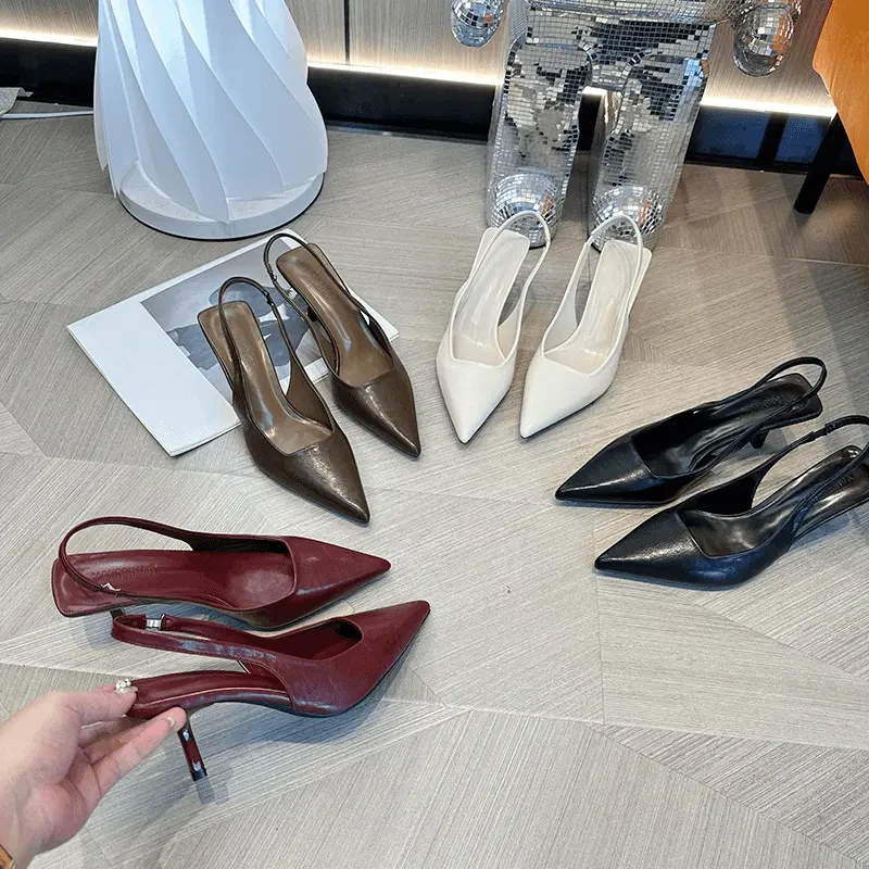 气质尖头细跟高跟鞋女2025年春夏季新款季气质一字带包头凉鞋单鞋