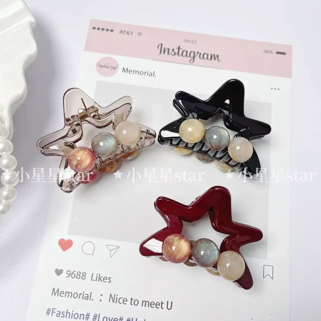 韩系五角星高马尾抓夹女甜酷撞色新款气质半扎发发夹头饰