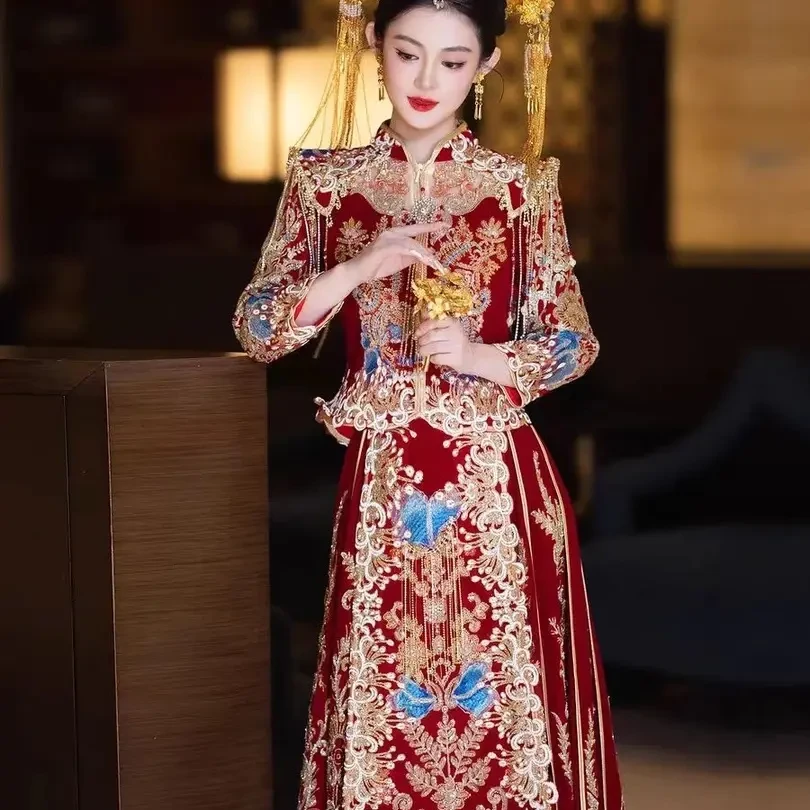 丝绒秀禾服2025新款新娘结婚中式嫁衣高级感婚服敬酒服出阁服重工
