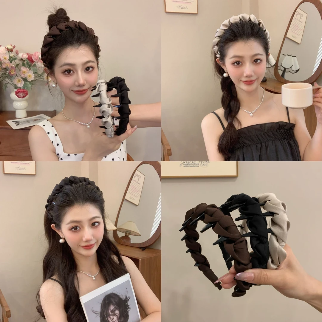 气质小香风布艺缠绕发箍防滑带齿头箍2025新款高级感倒梳发卡