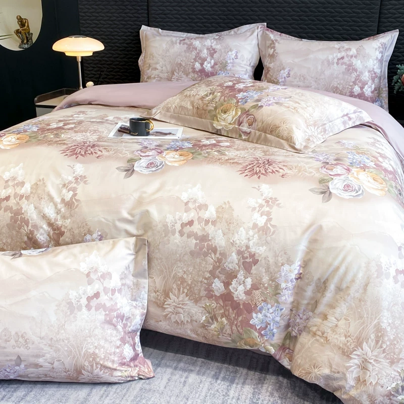 水星家纺适用新款轻奢被套小碎花全棉纯棉四件套简约床单印花床