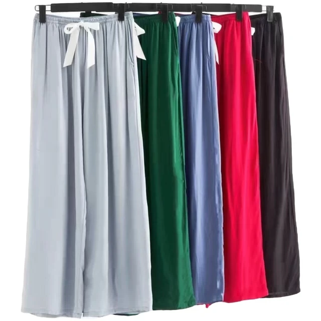 棉绸裤女夏人造棉薄款纯色阔腿裤春夏可外穿宽松家居空调长裤子