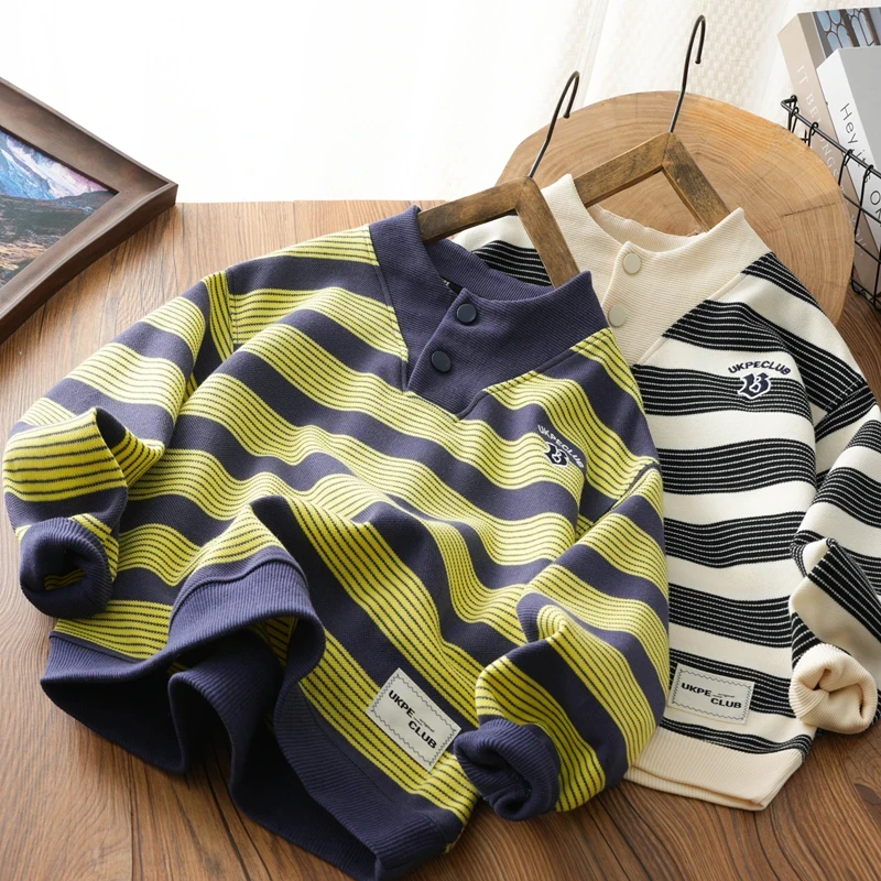 男童卫衣春秋韩版卫衣套头半扣条纹中大童休闲男女通用长袖打底衫