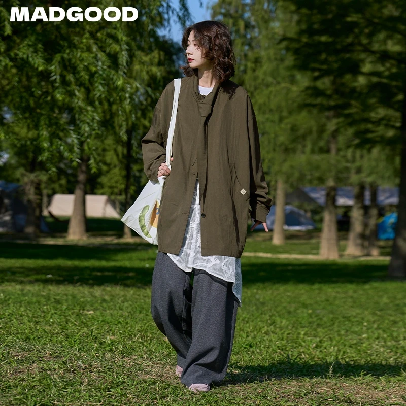 madgood马得工地日系春季百搭设计领口打结垂感风衣外套FY251055