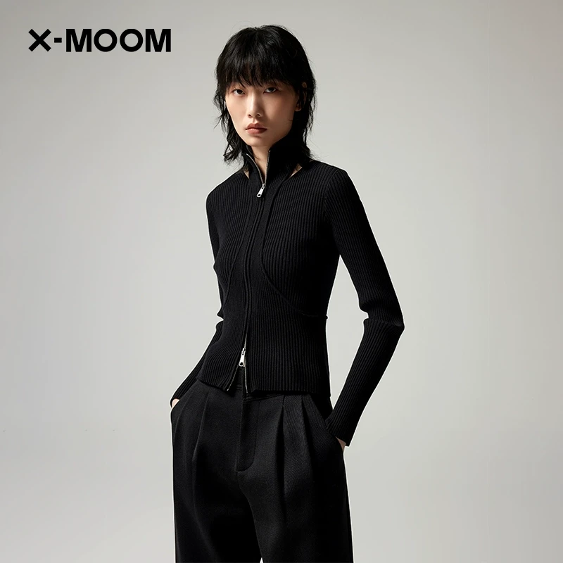 X--MOOM冬季女士新款镂空解构拉链修身显瘦针织衫ZVDDB19477