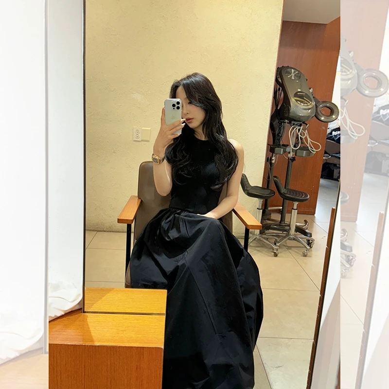 显瘦修身拼接无袖长款连衣裙  QL242007