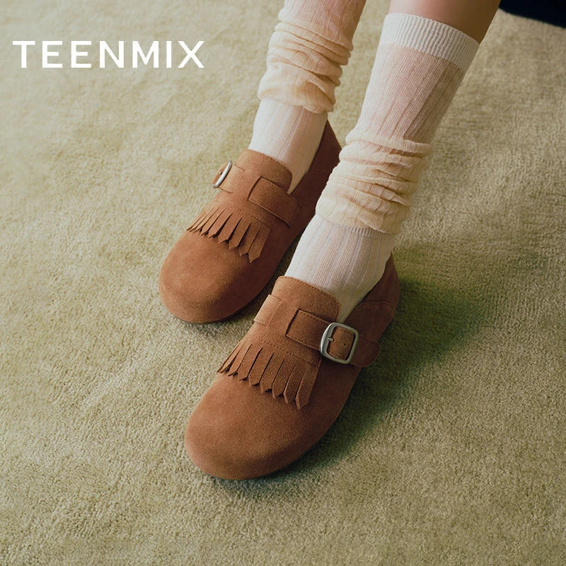 天美意2025春新款百搭潮流通勤单鞋复古一脚蹬女鞋勃肯鞋KK016AM5